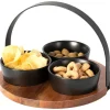 ANTIPASTIERA BASE IN LEGNO CON MANICO METALLO + 3 CIOTOLE VASSOIO FINGER FOOD
