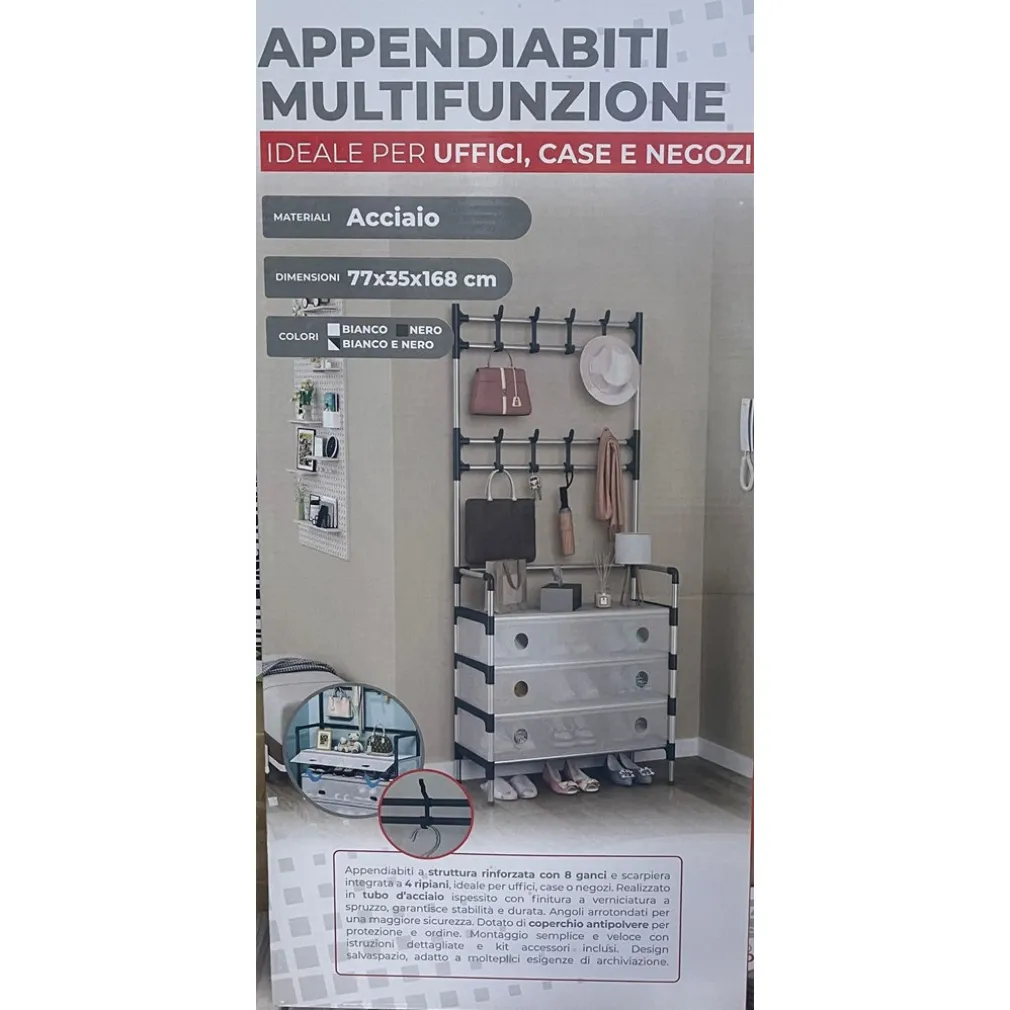 APPENDIABITI 8 GANCI SCARPIERA 4 RIPIANI ORGANIZER SCARPE ARMADIO MULTIFUNZIONE IN ACCIAIO