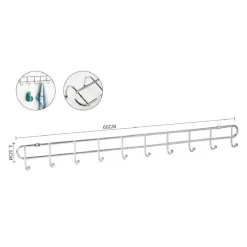 APPENDIABITI A 10 GANCI POSTI ATTACCAPANNI A PARETE 60X3,5 CM BAGNO CUCINA 58026