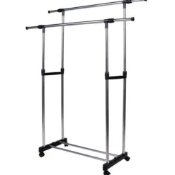 APPENDIABITI ALLUNGABILE TELESCOPICO DOPPIO CON RUOTE E VASSOIO 80X40X80/155CM