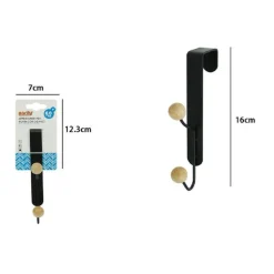 APPENDIABITI APPENDINO DA PORTA METALLO NERO PALLINE LEGNO 2 POSTI GANCI 79558