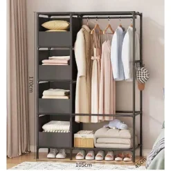 APPENDIABITI ARMADIO PORTAOGGETTI 170X105X45CM ORGANIZZATORE CON RIPIANI GANCI PER CAMERA