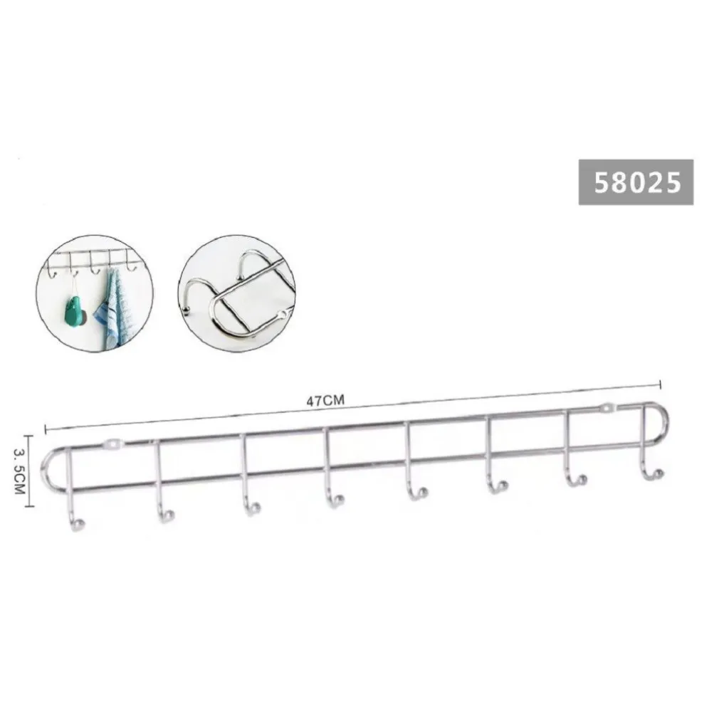 APPENDIABITI ATTACCAPANNI A PARETE A 8 POSTI GANCI 47X3,5CM BAGNO CUCINA 58025