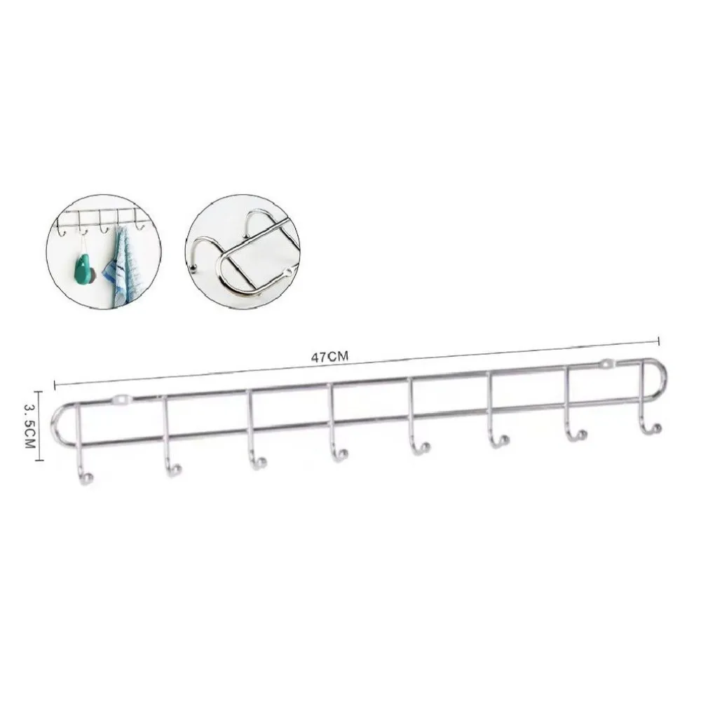 APPENDIABITI ATTACCAPANNI A PARETE A 8 POSTI GANCI 47X3,5CM BAGNO CUCINA 58025