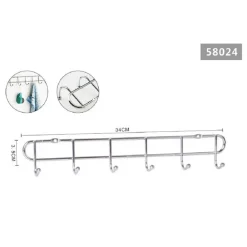 APPENDIABITI ATTACCAPANNI VESTITI A PARETE MURO A 6 POSTI GANCI 34X3,5CM 58024