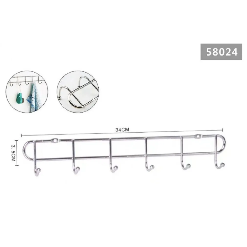APPENDIABITI ATTACCAPANNI VESTITI A PARETE MURO A 6 POSTI GANCI 34X3,5CM 58024