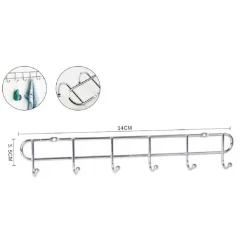 APPENDIABITI ATTACCAPANNI VESTITI A PARETE MURO A 6 POSTI GANCI 34X3,5CM 58024