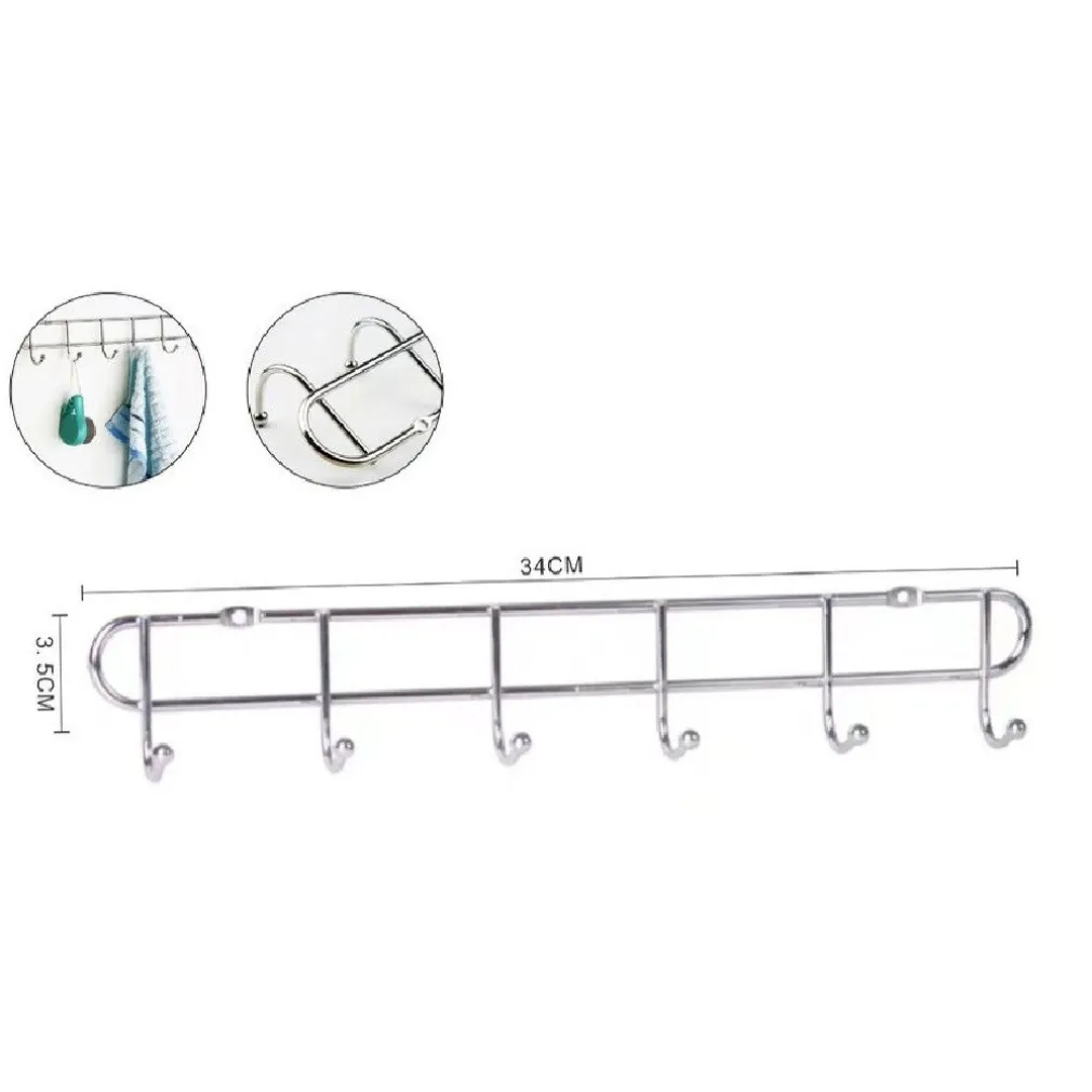 APPENDIABITI ATTACCAPANNI VESTITI A PARETE MURO A 6 POSTI GANCI 34X3,5CM 58024