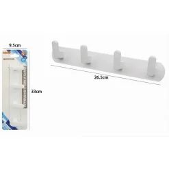 APPENDIABITI CON 4 GANCI APPENDINO ASCIUGAMANO DA BAGNO CASA CUCINA BIANCO 59743