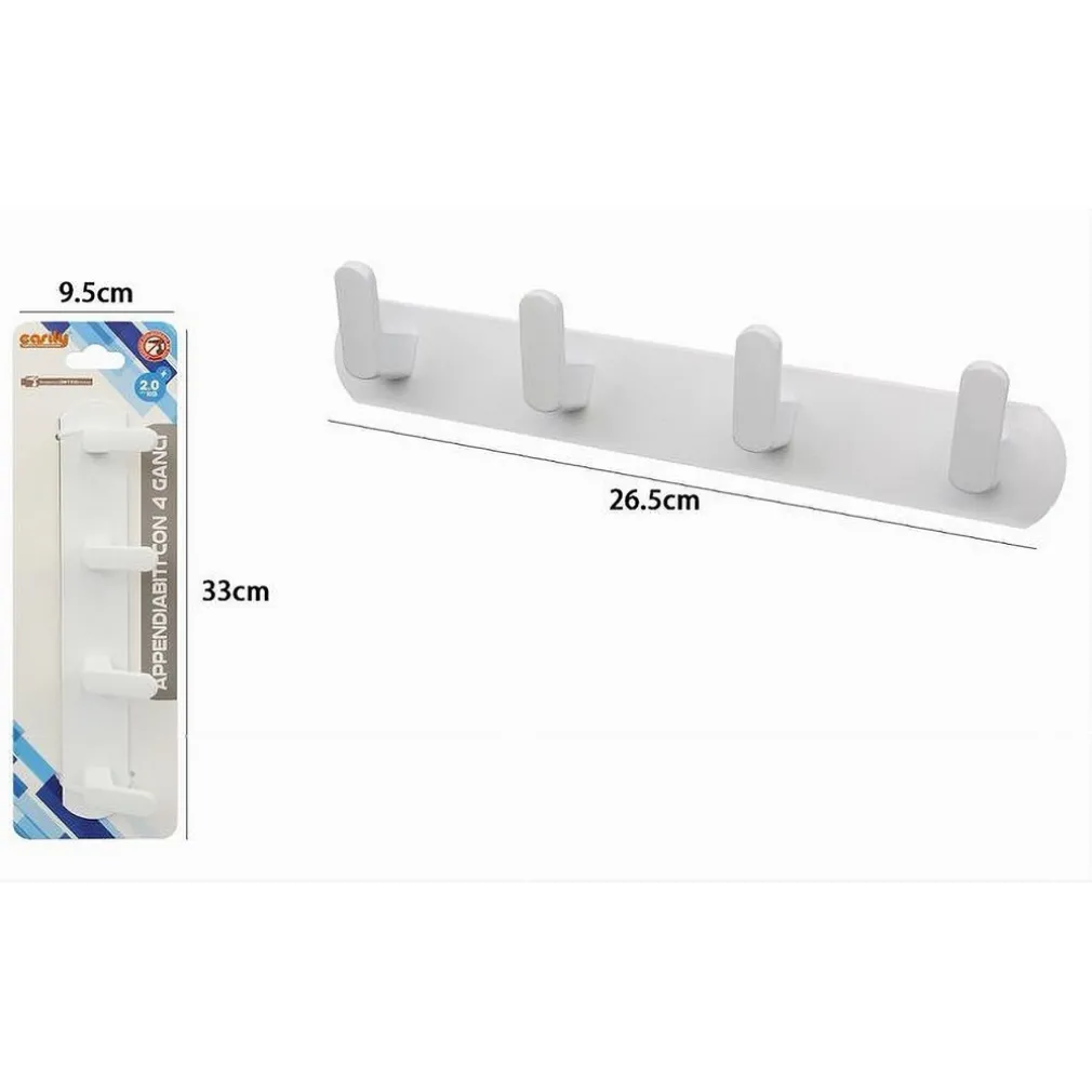APPENDIABITI CON 4 GANCI APPENDINO ASCIUGAMANO DA BAGNO CASA CUCINA BIANCO 59743
