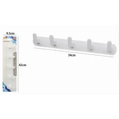 APPENDIABITI CON 5 GANCI APPENDINO ASCIUGAMANO DA BAGNO CASA CUCINA BIANCO 59744