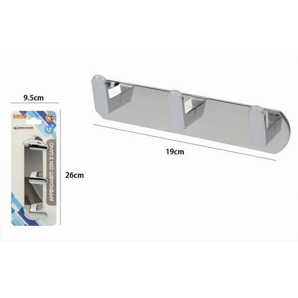 APPENDIABITI CON 3 GANCI APPENDINO ASCIUGAMANO BAGNO CASA CUCINA CROMATO 59732