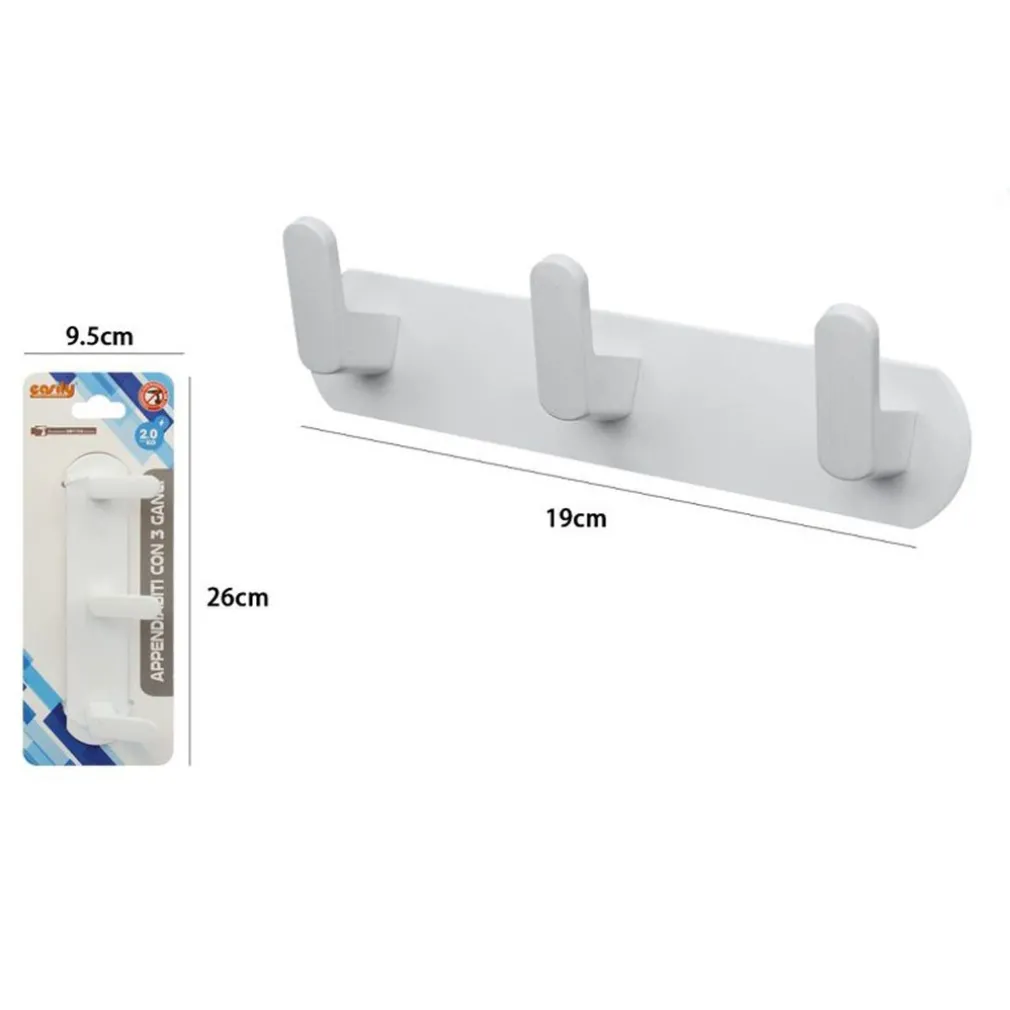 APPENDIABITI CON 3 GANCI APPENDINO PORTASCIUGAMANO DA BAGNO CASA CUCINA BIANCO 59742