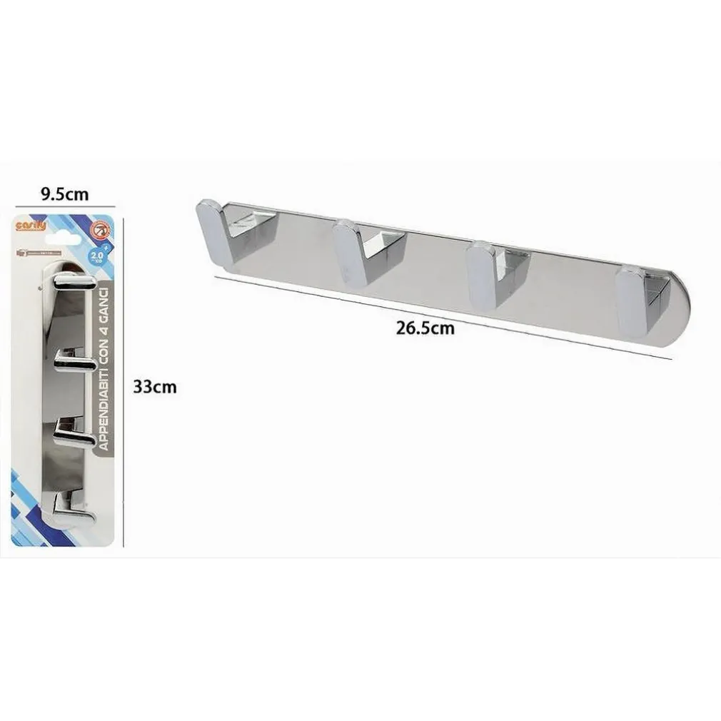APPENDIABITI CON 4 GANCI APPENDINO ASCIUGAMANO BAGNO CASA CUCINA CROMATO 59733