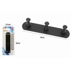 APPENDIABITI CON 3 GANCI NERO PER ACCAPPATOIO BAGNO CUCINA CASA DA PARETE 59752