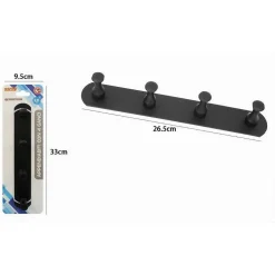 APPENDIABITI CON 4 GANCI NERO PER ACCAPPATOIO BAGNO CUCINA CASA DA PARETE 59753