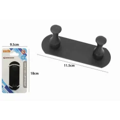 APPENDIABITI CON 2 GANCI NERO PER ACCAPPATOIO BAGNO CUCINA CASA DA PARETE 59751