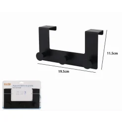 APPENDIABITI DA PORTA CON 3 GANCI 19.5X11.5CM NERO PER ASCIUGAMANI VESTITI 87776