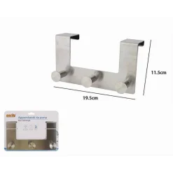 APPENDIABITI DA PORTA CON 3 GANCI 19.5 X 11.5CM SILVER ASCIUGAMANI VESTITI 87784