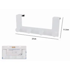 APPENDIABITI DA PORTA CON 4 GANCI 27X11.5CM BIANCO PER ASCIUGAMANI VESTITI 87781