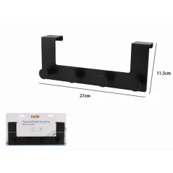 APPENDIABITI DA PORTA CON 4 GANCI 27 X 11.5CM NERO PER ASCIUGAMANI VESTITI 87777