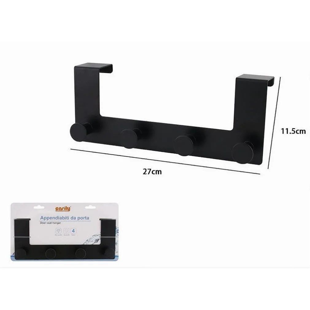 APPENDIABITI DA PORTA CON 4 GANCI 27 X 11.5CM NERO PER ASCIUGAMANI VESTITI 87777