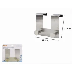 APPENDIABITI DA PORTA CON 2 GANCI 12.5 X 11.5CM SILVER ASCIUGAMANI VESTITI 87783