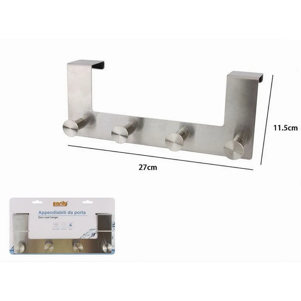 APPENDIABITI DA PORTA CON 4 GANCI 27X11.5CM SILVER PER ASCIUGAMANI VESTITI 87785