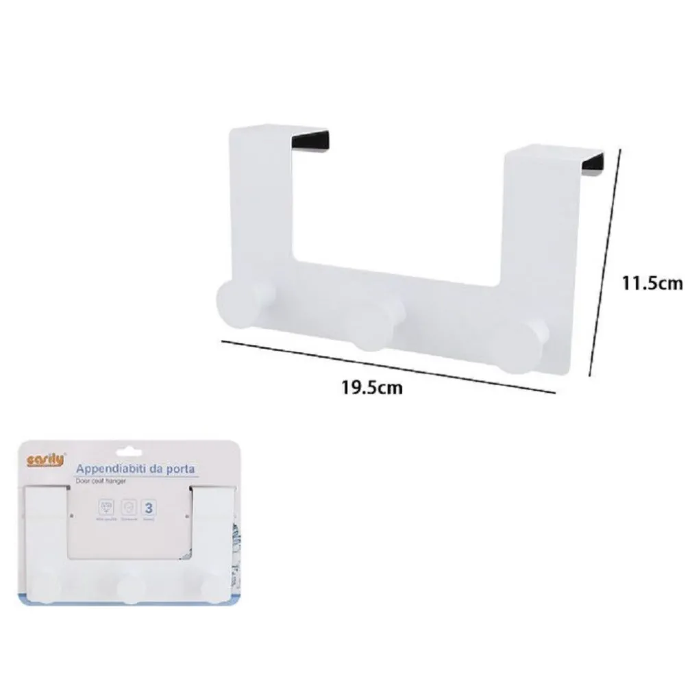 APPENDIABITI DA PORTA CON 3 GANCI 19.5X11.5 CM BIANCO ASCIUGAMANI VESTITI 87780