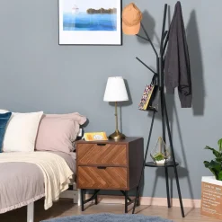 APPENDIABITI DA TERRA ATTACCAPANNI IN METALLO E LEGNO NERO 45 X 45 X 180 CM