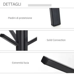 APPENDIABITI DA TERRA ATTACCAPANNI IN METALLO E LEGNO NERO 45 X 45 X 180 CM