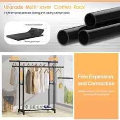 APPENDIABITI DA TERRA STAND CON RUOTE 3 SCOMPARTI PORTAOGGETTI DOPPIO BASTONE A SCOMPARSA