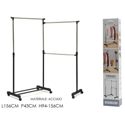 APPENDIABITI ESTENSIBILE REGOLABILE IN ACCIAIO CON RUOTE PIVOTANTI RIPIANO POGGIASCARPE