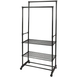 APPENDIABITI MULTISTAND ARMADIO IN METALLO ALTEZZA REGOLABILE 2 ASTE 4 RUOTE 3 RIPIANI