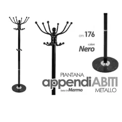 APPENDIABITI NERO 176 CM IN METALLO ATTACCAPANNI CON PIANTANA BASE IN MARMO