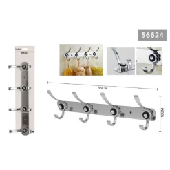 APPENDINO A 4 GANCI APPENDI ABITI ASCIUGAMANO BAGNO FIORE DIAMANTE 35X10CM 56624