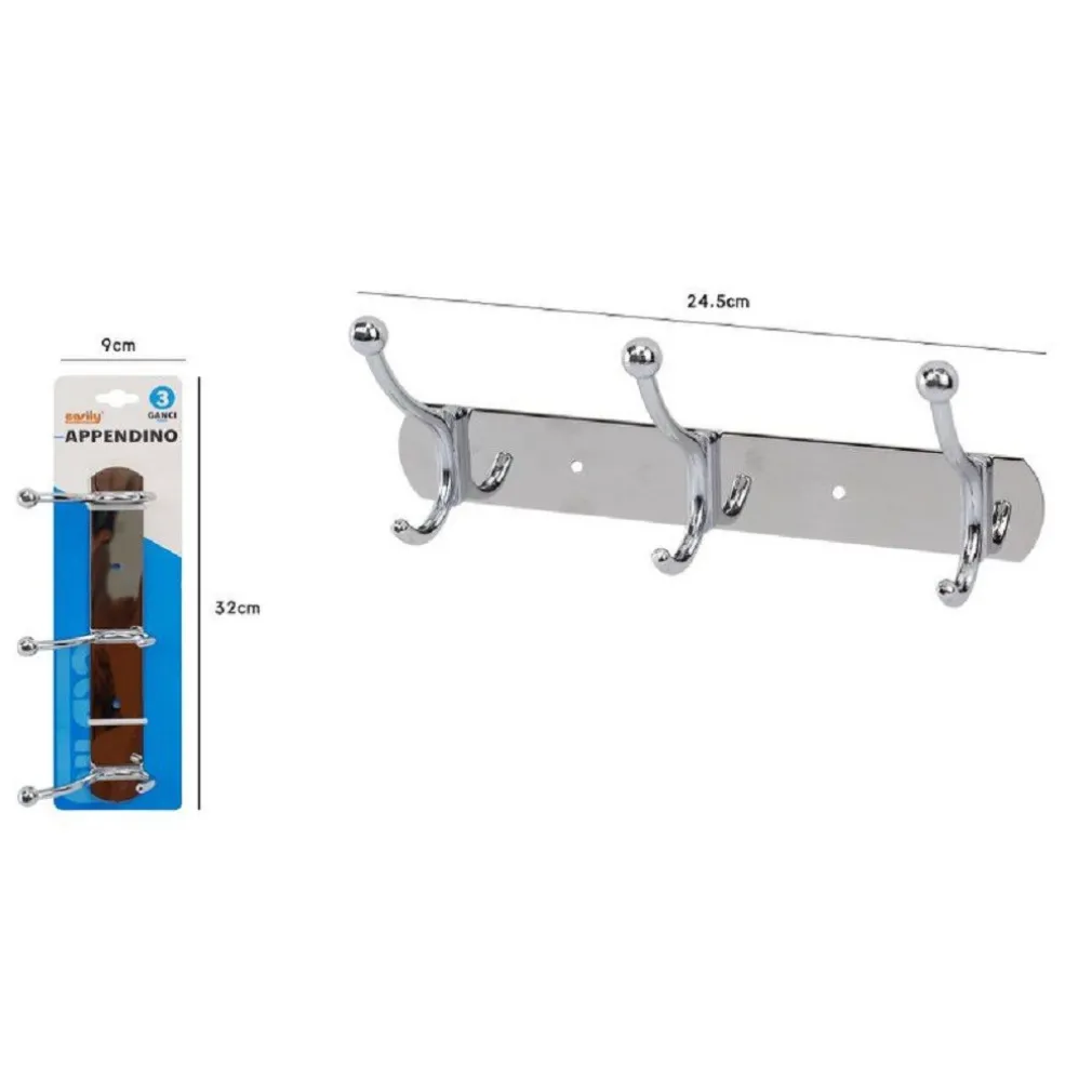 APPENDINO APPENDI ABITI MULTIUSO CON 3 GANCI FINITURA CROMO LUCIDO 24,5 CM 52670