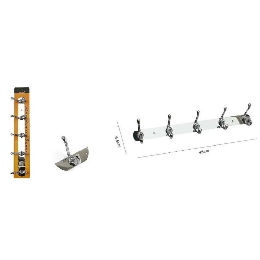 APPENDINO APPENDI PORTA ASCIUGAMANI CON 5 GANCI DOPPIO BAGNO DIAMANTE 52174