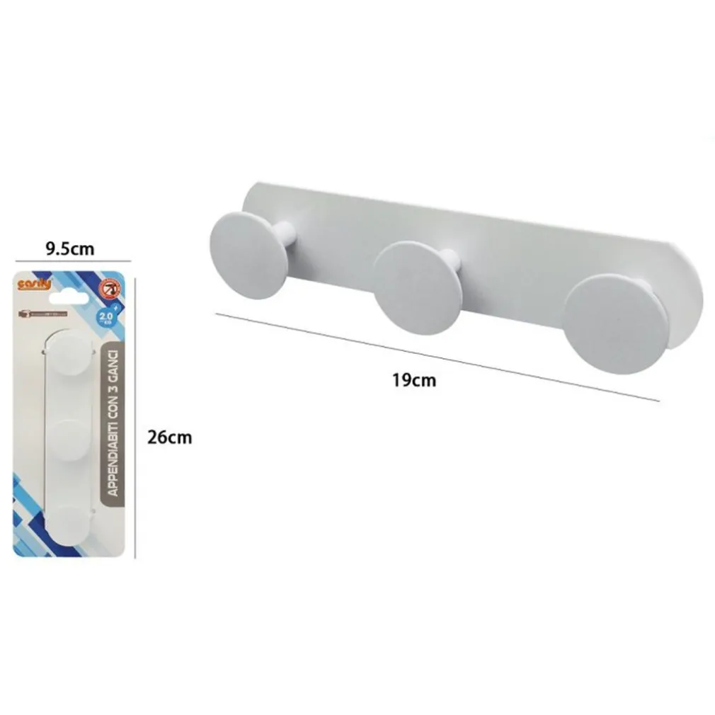 APPENDINO CON 3 GANCI APPENDI PORTA ASCIUGAMANO A 3 POSTI BAGNO CASA BIANCO 59772
