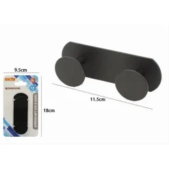 APPENDINO CON 2 GANCI APPENDI PORTA ASCIUGAMANO A 2 POSTI BAGNO CASA NERO 59766