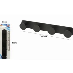 APPENDINO CON 4 GANCI APPENDI PORTA ASCIUGAMANO A 4 POSTI BAGNO CASA NERO 59768