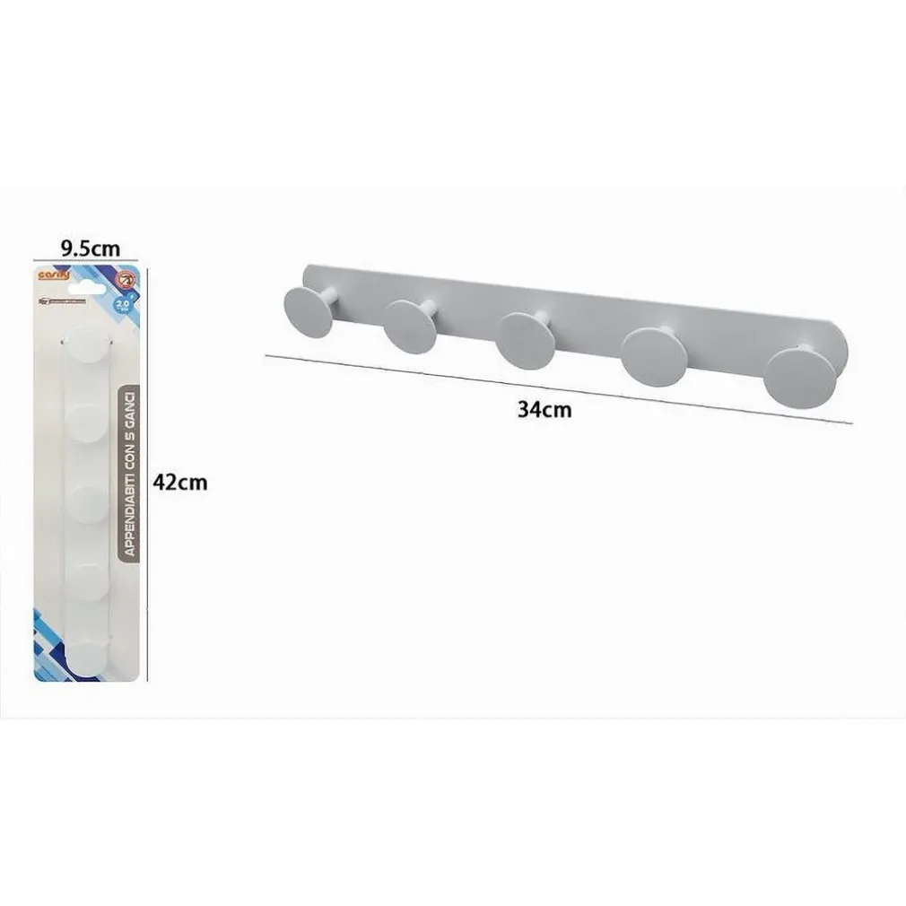 APPENDINO CON 5 GANCI APPENDI PORTA ASCIUGAMANO 5 POSTI BAGNO CASA BIANCO 59774