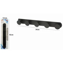 APPENDINO CON 5 GANCI APPENDI PORTA ASCIUGAMANO A 5 POSTI BAGNO CASA NERO 59769