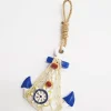 APPENDINO DA PARETE ANCORA TIMONE RETE BLU BIANCO SHABBY MARINO DECORAZIONE