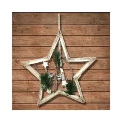 APPENDINO FORMA STELLA IN LEGNO CON RAMI E PALLINE 42CM BIANCO DECORO NATALIZIO