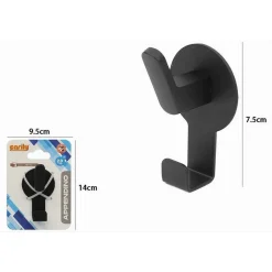 APPENDINO GANCIO 2 POSTI PORTA ASCIUGAMANO BAGNO CASA CUCINA NERO 7.5 CM 59735