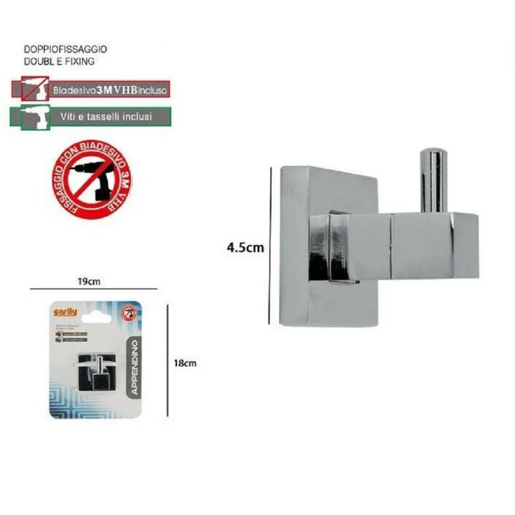 APPENDINO GANCIO APPENDI PORTA ASCIUGAMANO 1 POSTO BAGNO SQUARE 4,5 CM 59179