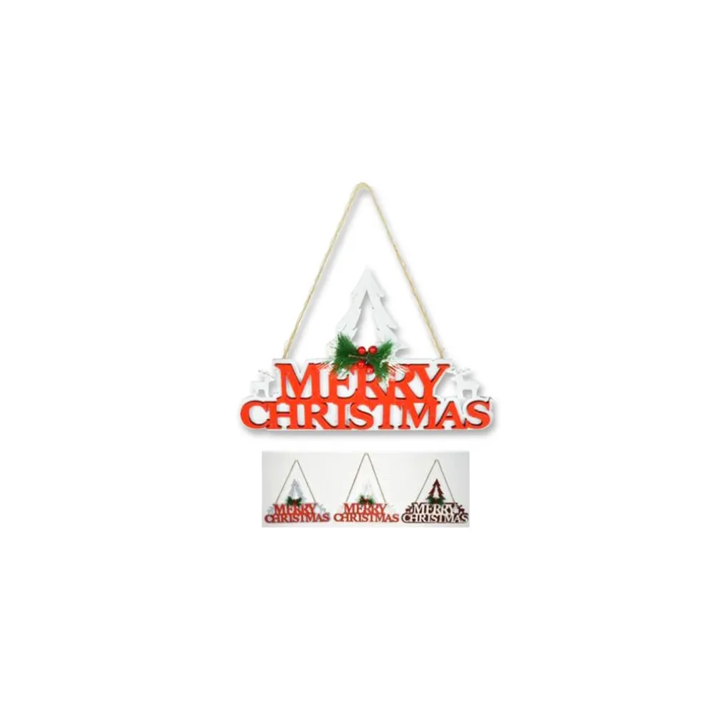APPENDINO IN LEGNO PER ALBERO MERRY CHRISTMAS IN 3 COLORI DECORAZIONI NATALIZIE