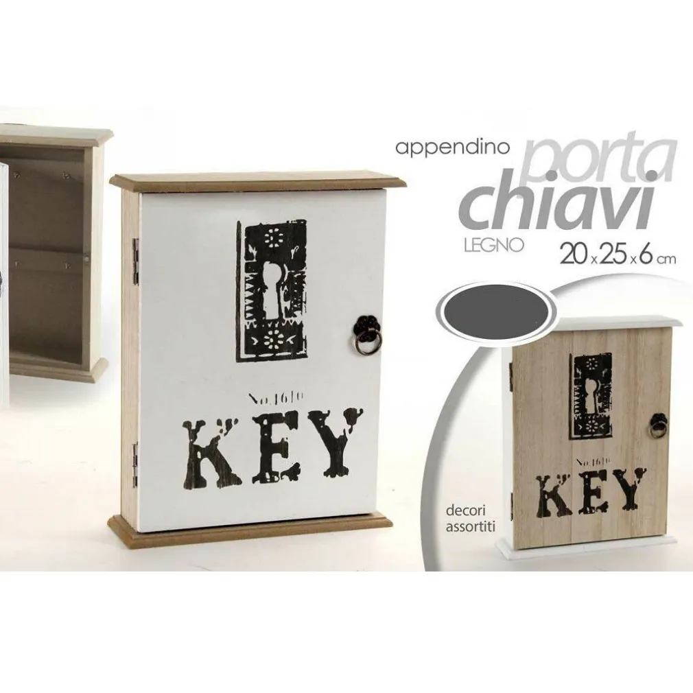 APPENDINO PORTA CHIAVI KEY PARETE CON GANCI LEGNO 20X25X26CM DECORI ASS. 762314