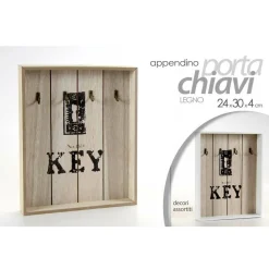 APPENDINO PORTA CHIAVI PARETE KEY CON GANCI IN LEGNO 24X4X30CM DECORI ASS 762338